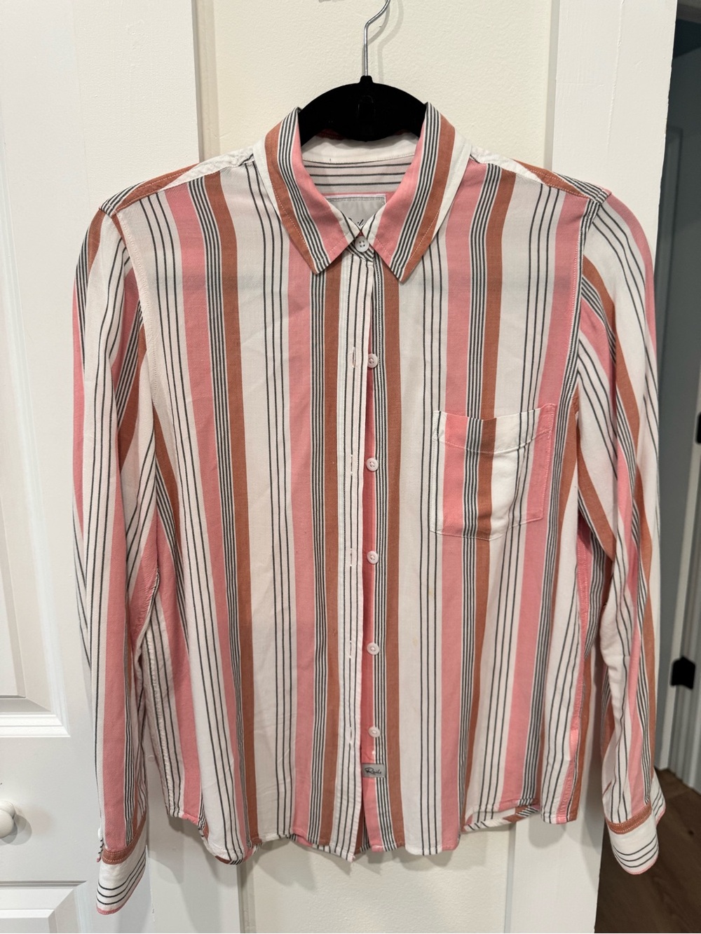 Rails Women's Striped Button-Down Shirt in Pink, Brown & White